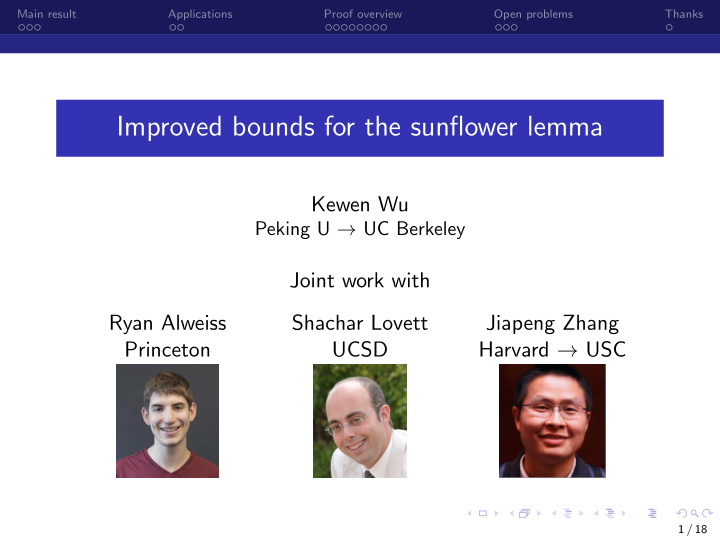 improved bounds for the sunflower lemma