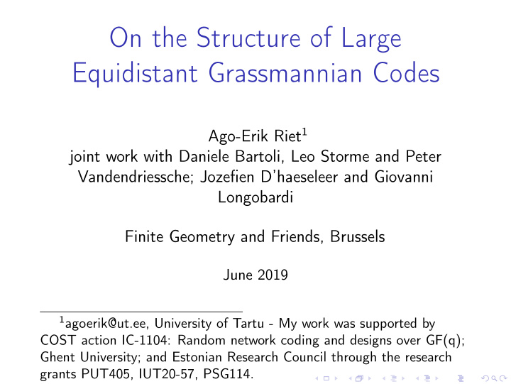 on the structure of large equidistant grassmannian codes