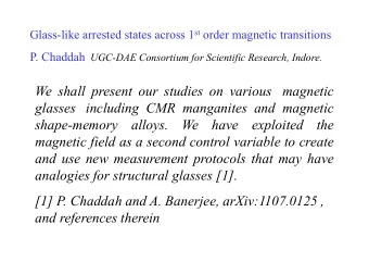 We shall present our studies on various magnetic  glasses including CMR manganites and magnetic