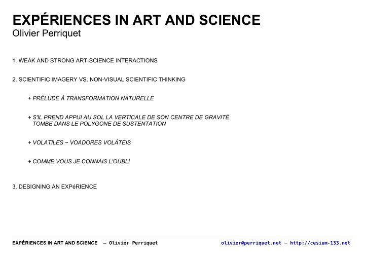 exp riences in art and science
