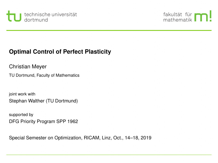 optimal control of perfect plasticity