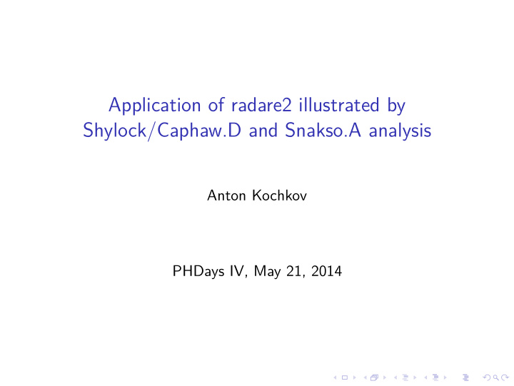 application of radare2 illustrated by shylock caphaw d