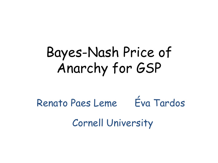 bayes nash price of