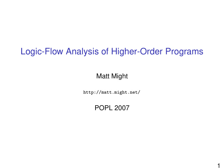logic flow analysis of higher order programs