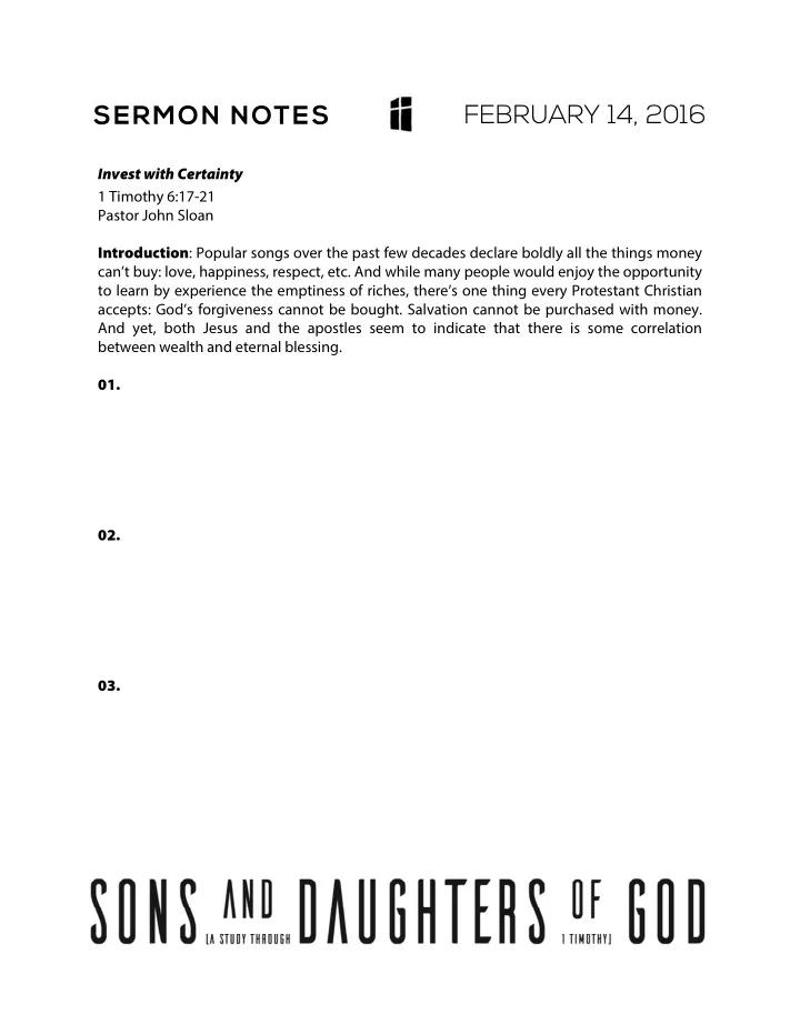 february 14 2016 sermon notes