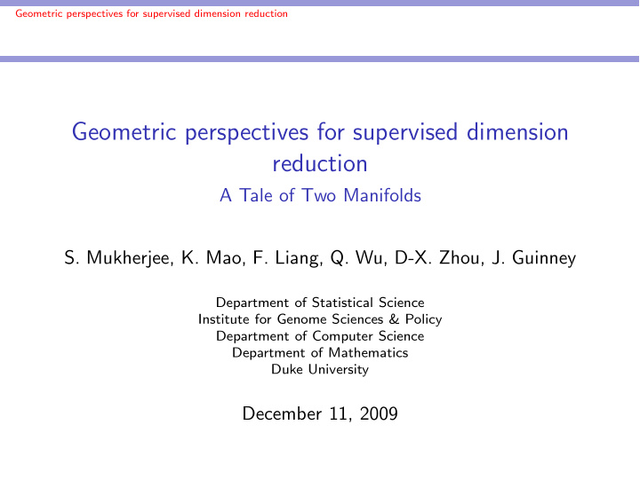 geometric perspectives for supervised dimension reduction