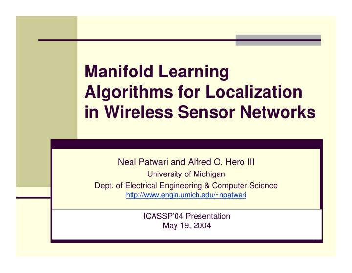 manifold learning algorithms for localization in wireless