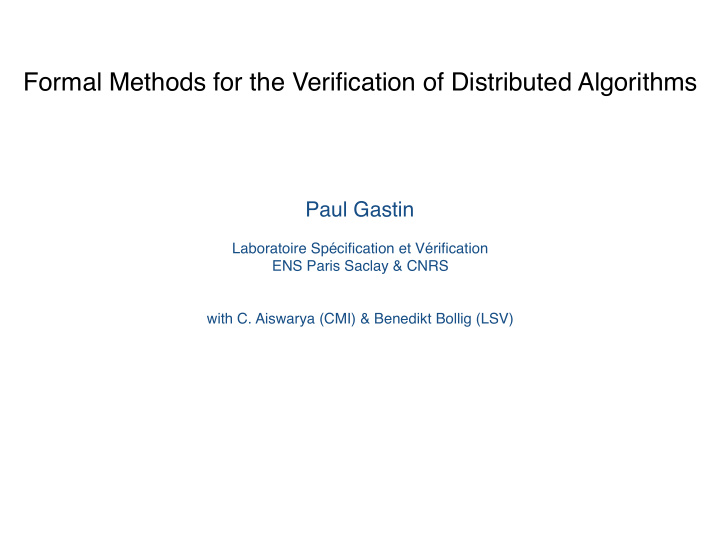 formal methods for the verification of distributed