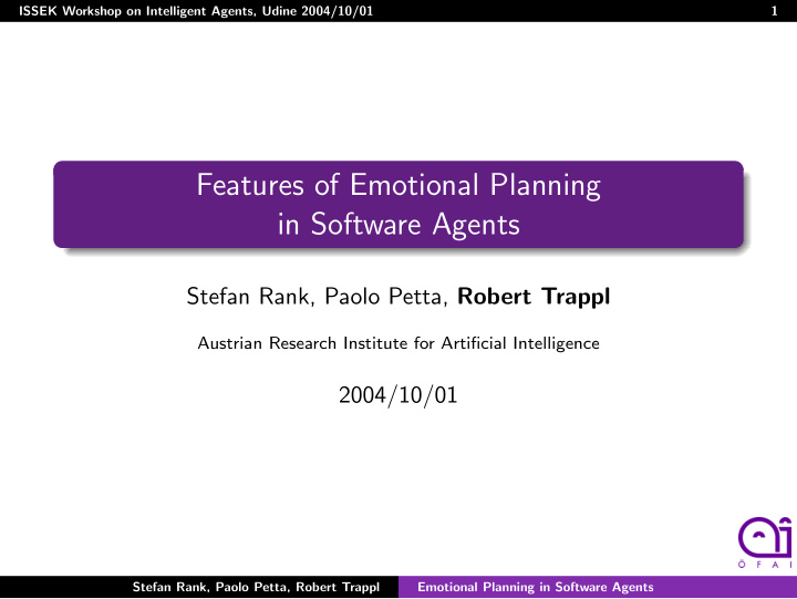 features of emotional planning in software agents