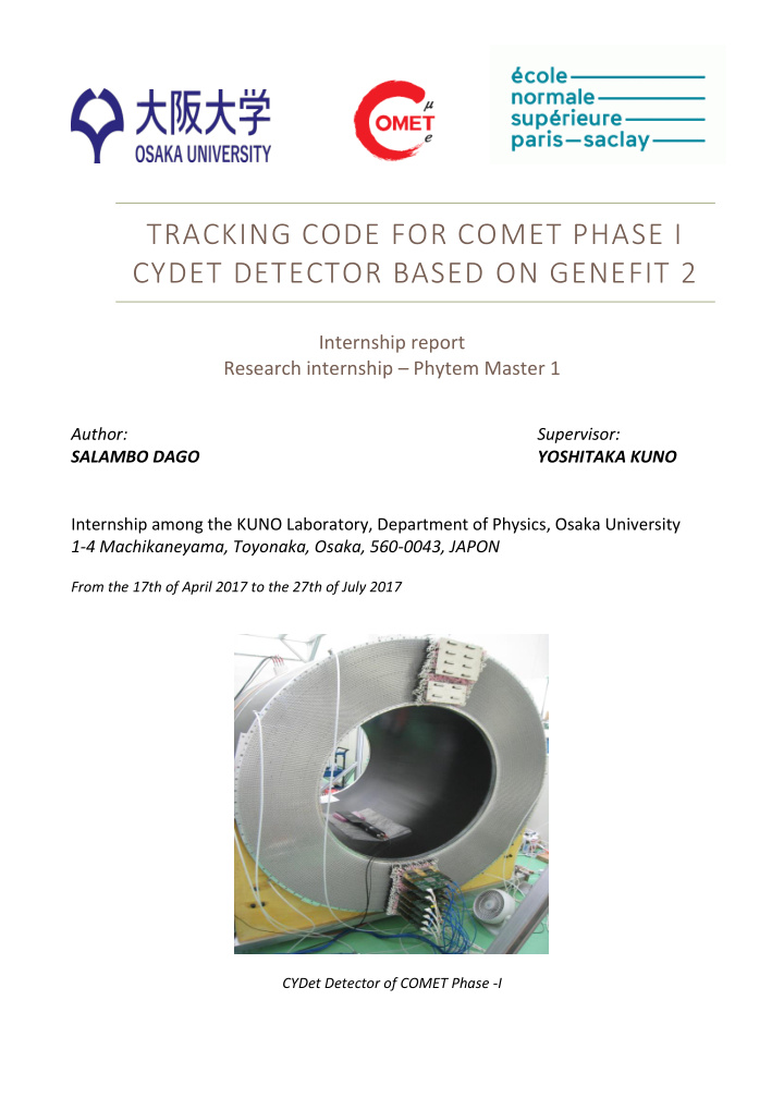 tracking code for comet phase i cydet detector based on