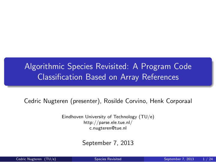 algorithmic species revisited a program code