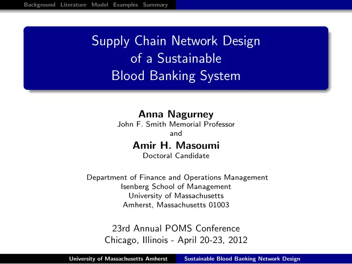 supply chain network design of a sustainable blood