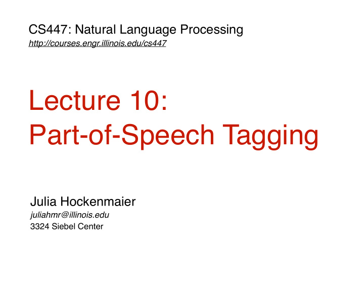 lecture 10 part of speech tagging