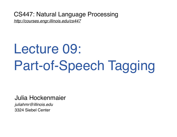 lecture 09 part of speech tagging