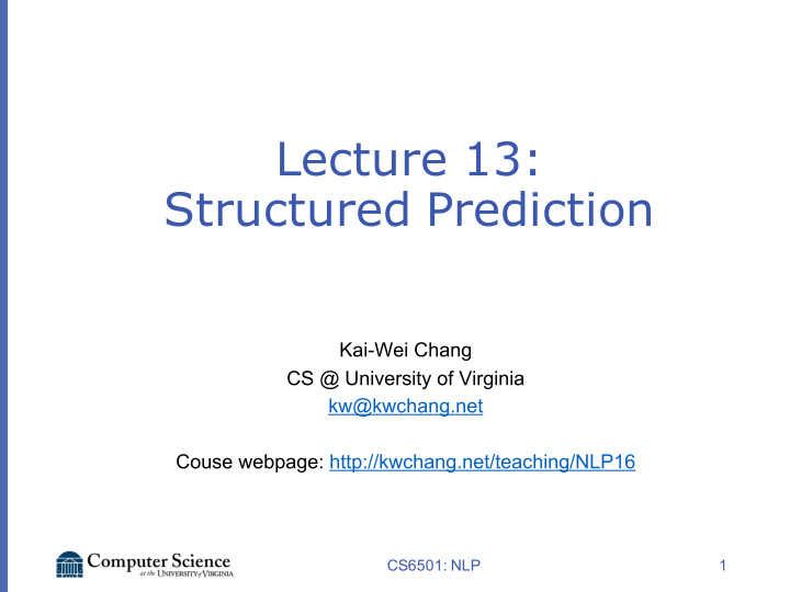 lecture 13 structured prediction