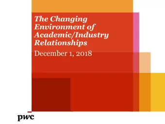 Environment of  Academic/Industry  Relationships  December 1, 2018  Agenda Part I  AMC