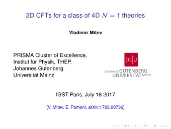 Motivation and Overview  Overview  Spaces of Superconformal field theories in 4D  N = 4 SYM is
