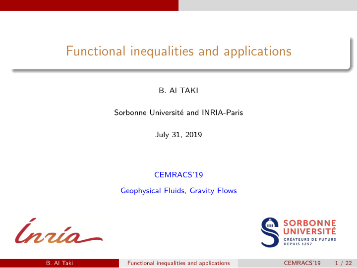 functional inequalities and applications