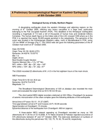 A Preliminary Geoseismological Report on Kashmir Earthquake  of 8th October 2005  Geological Survey