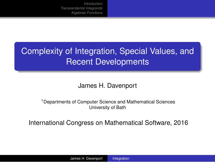 complexity of integration special values and recent