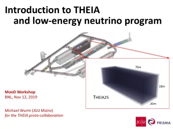 Introduction to THEIA  and low-energy neutrino program  70m  18m  MooD Workshop T HEIA25  BNL, Nov