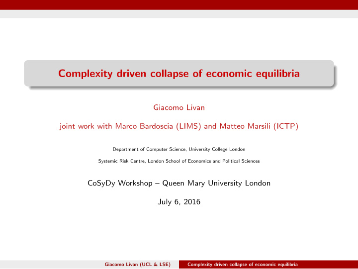 complexity driven collapse of economic equilibria