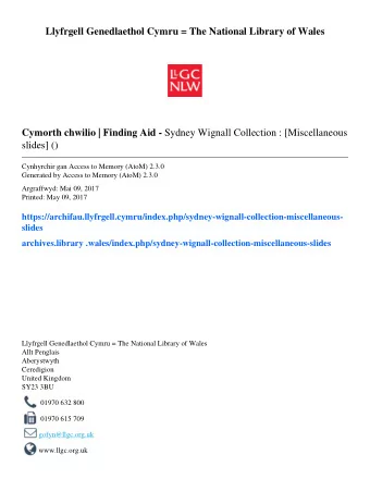 Llyfrgell Genedlaethol Cymru = The National Library of Wales Cymorth chwilio | Finding Aid - Sydney