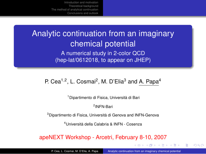 analytic continuation from an imaginary chemical potential