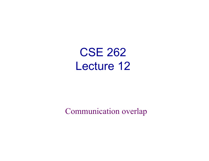 cse 262 lecture 12