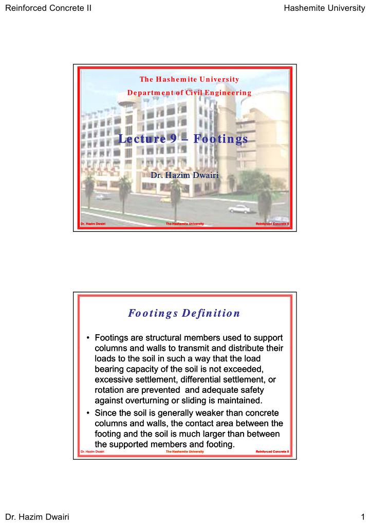 lecture lecture 9 9 footings footings