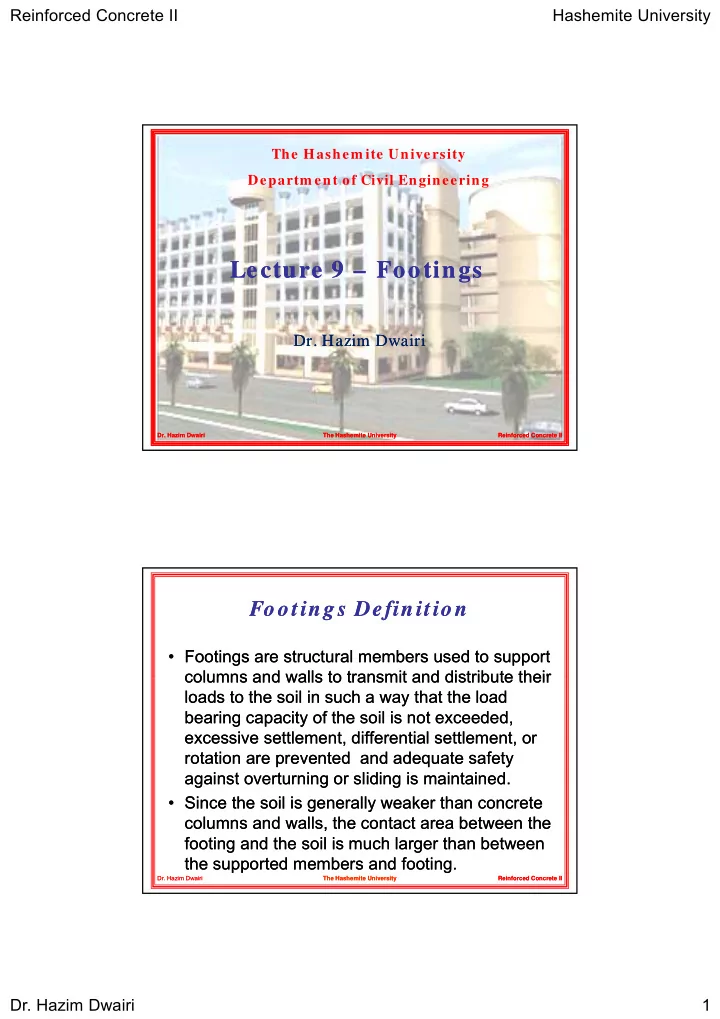 lecture lecture 9 9 footings footings