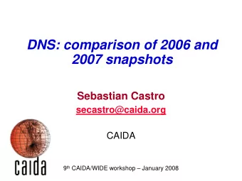 DNS: comparison of 2006 and  2007 snapshots  Sebastian Castro  secastro@caida.org  CAIDA 9 th