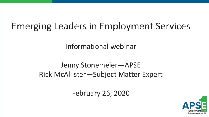 emerging leaders in employment services