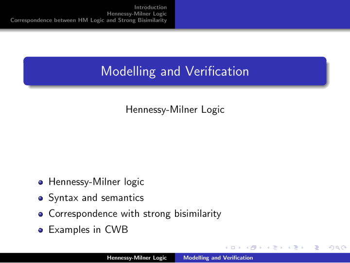 modelling and verification