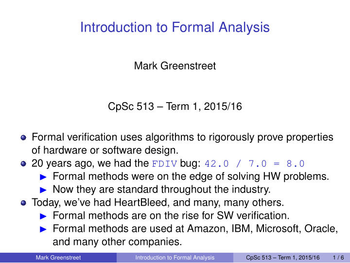 introduction to formal analysis