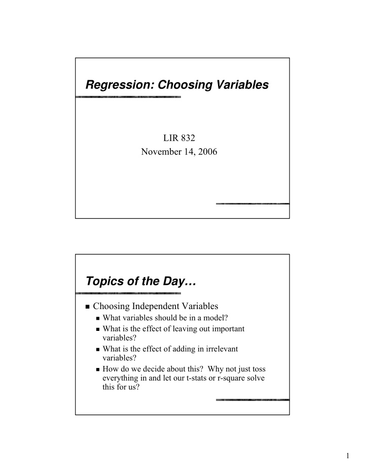 regression choosing variables