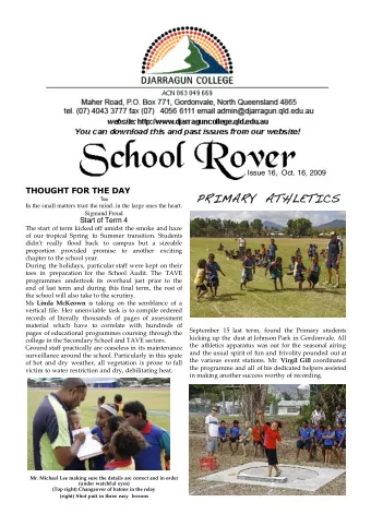 PRIMARY ATHLETICS  PRIMARY  ATHLETICS  Too  In the small matters trust the mind, in the large ones