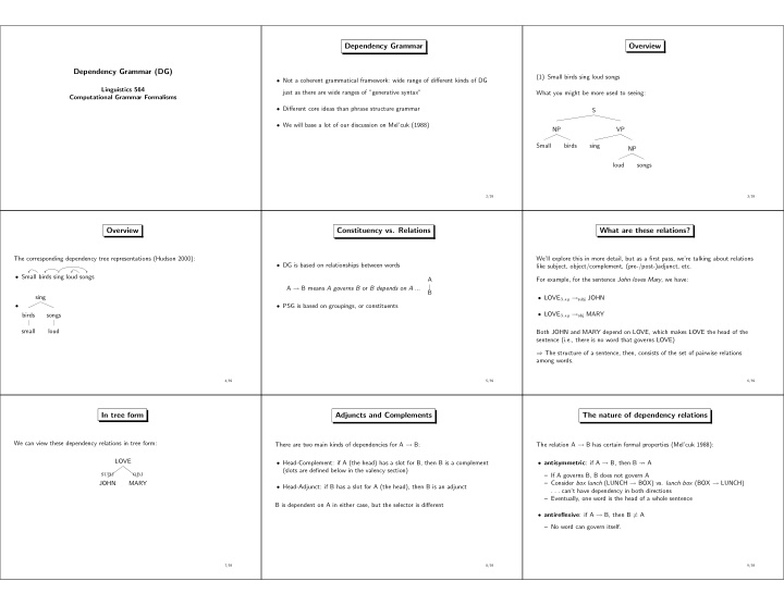 dependency grammar overview dependency grammar dg