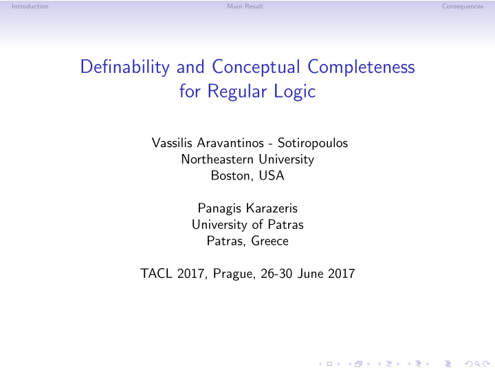 definability and conceptual completeness for regular logic