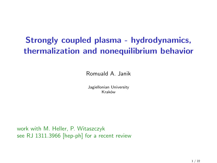 strongly coupled plasma hydrodynamics thermalization and