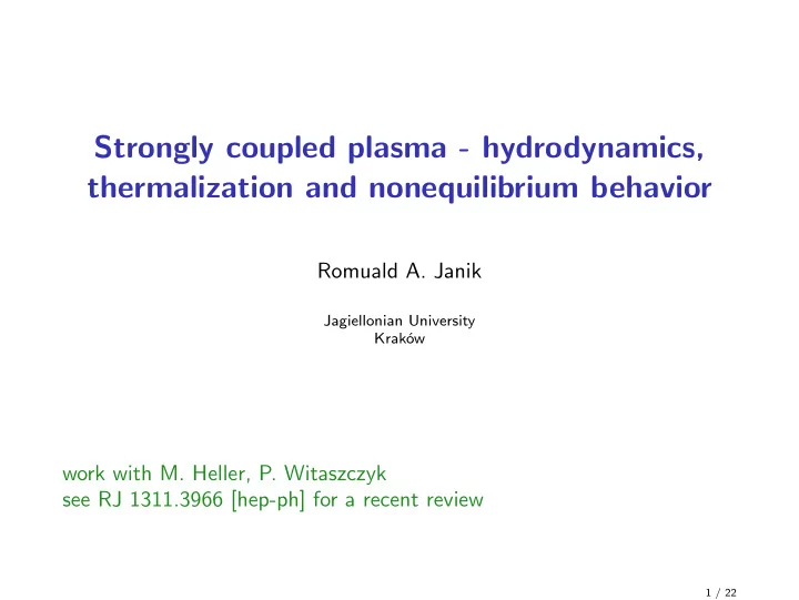 strongly coupled plasma hydrodynamics thermalization and