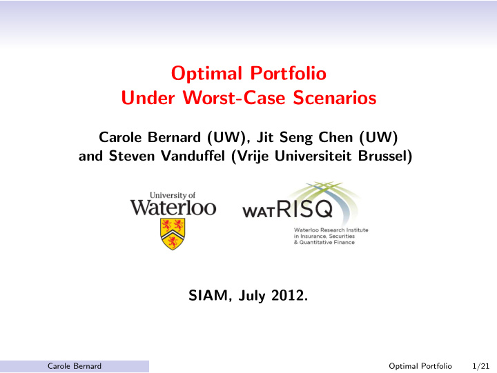 optimal portfolio under worst case scenarios