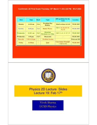 Physics 2D Lecture  Slides Lecture 19: Feb 17 th  Vivek Sharma  UCSD Physics  Quiz 5  20  15  # of
