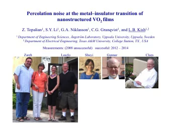 Percolation noise at the metalinsulator transition of nanostructured VO 2 films Z. Topalian 1 ,