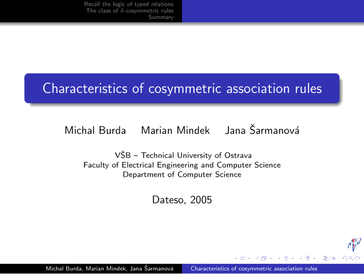 characteristics of cosymmetric association rules