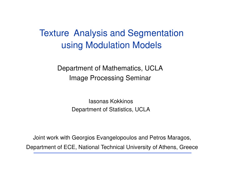 texture analysis and segmentation texture analysis and