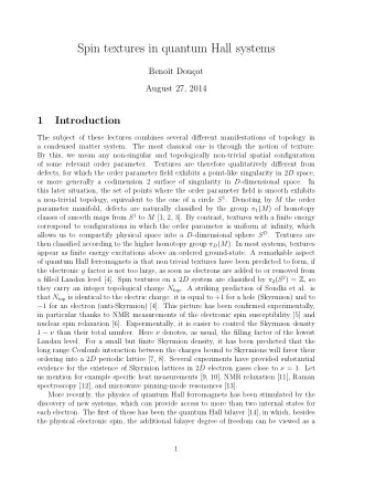 Spin textures in quantum Hall systems  Beno  t Dou  cot  August 27, 2014  1  Introduction