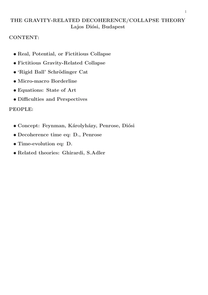 the gravity related decoherence collapse theory lajos di