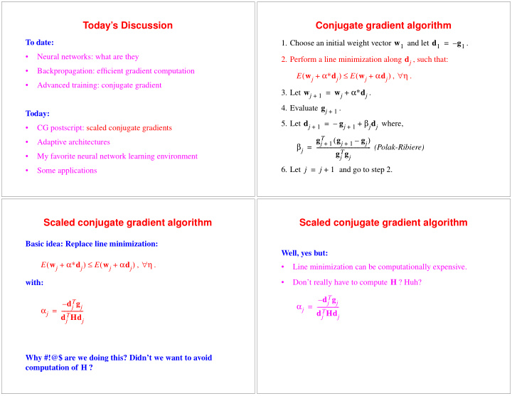 today s discussion conjugate gradient algorithm to date 1