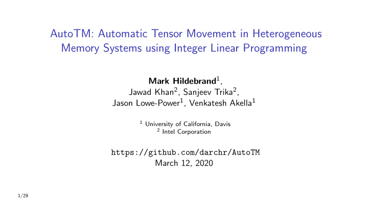 autotm automatic tensor movement in heterogeneous memory
